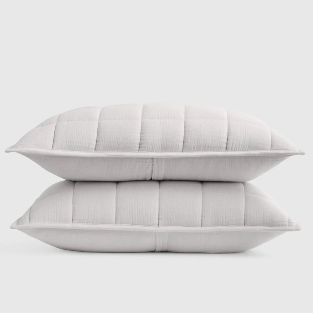 NWOT Quince Organic Airy Gauze Box Quilt Standard Sham Set of 2 in Light Grey